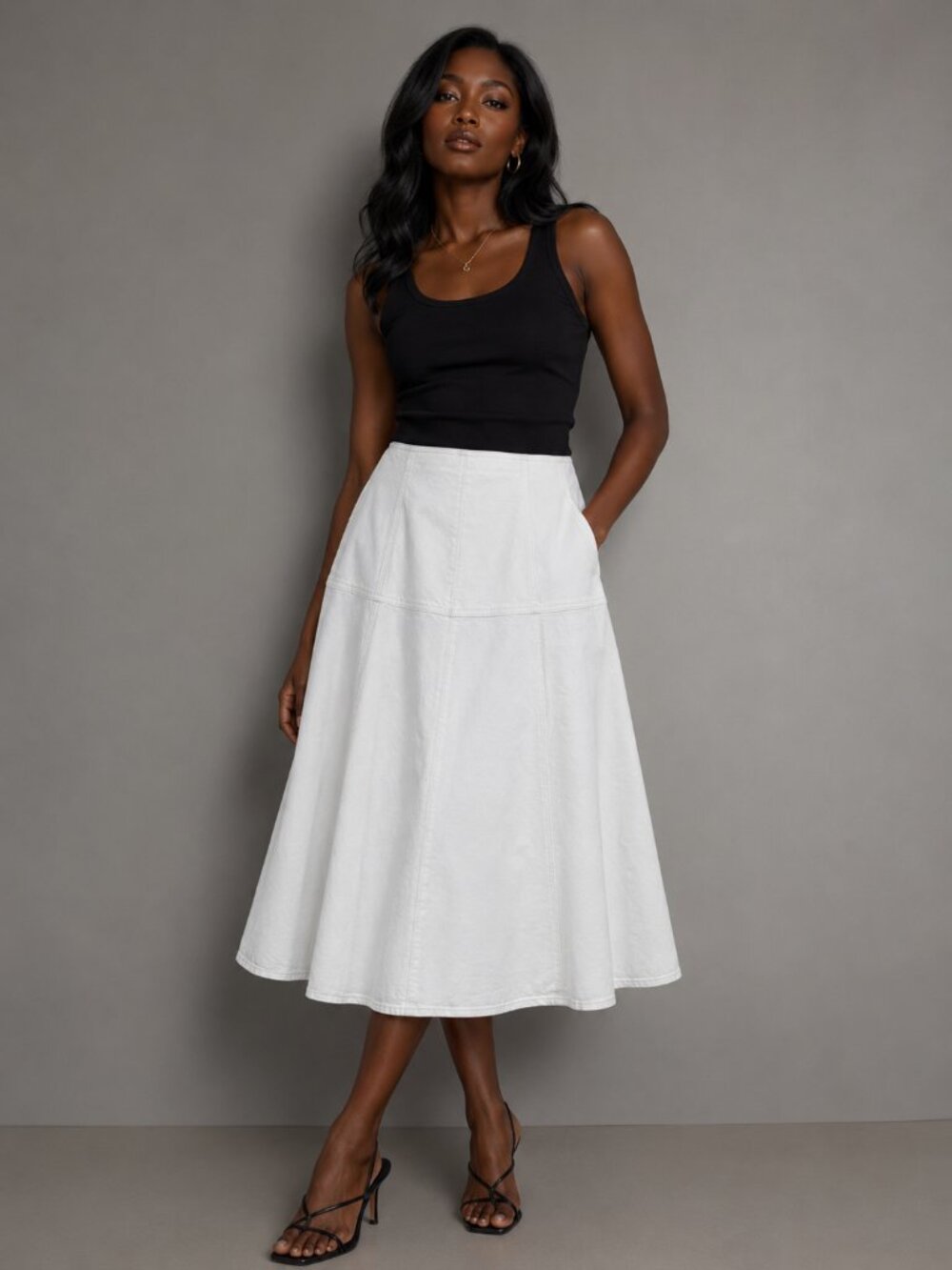 Madewell Cream Denim Midi Skirt 28 NWT